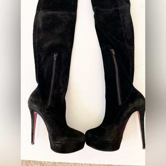 Christian Louboutin Black Suede leather Monica OTK thigh high boots EU 38.5 - Picture 14 of 15